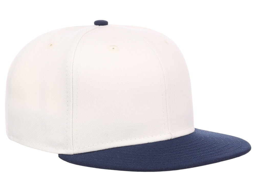 Crowns By Lids Unisex Plain Full Court Fitted Hat / Ivory Navy / £22