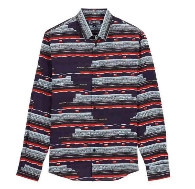 Vilebrequin Light Cotton Shirt / Unisex Caracal / Navy Red / RRP £165