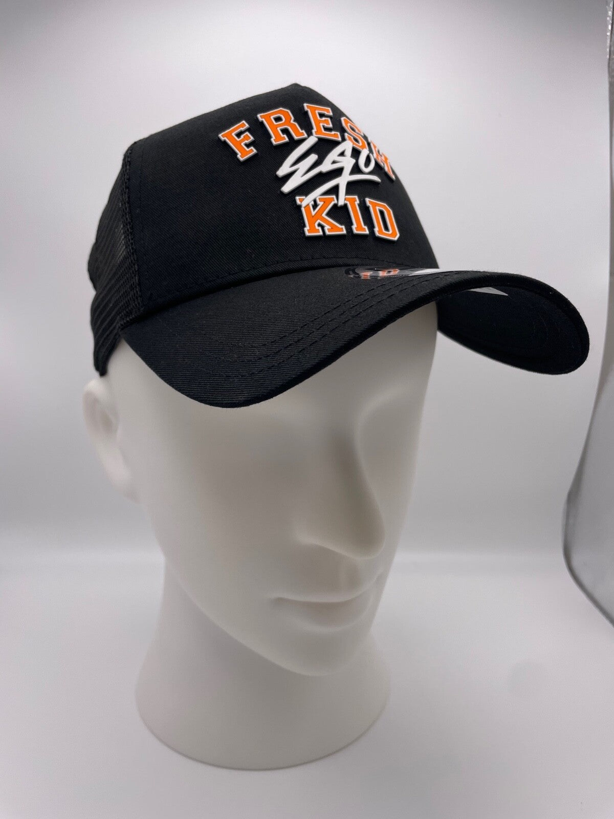 Fresh Ego Kid New Era Varsity Trucker Snapback Hat / Black Orange / RRP £35