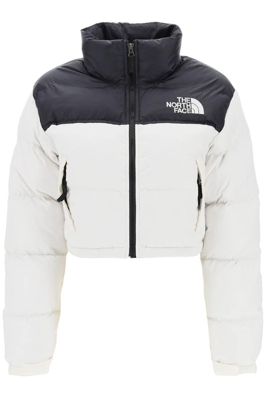 The North Face Womens Nuptse Short Puffer Jacket / White Black / RRP £290