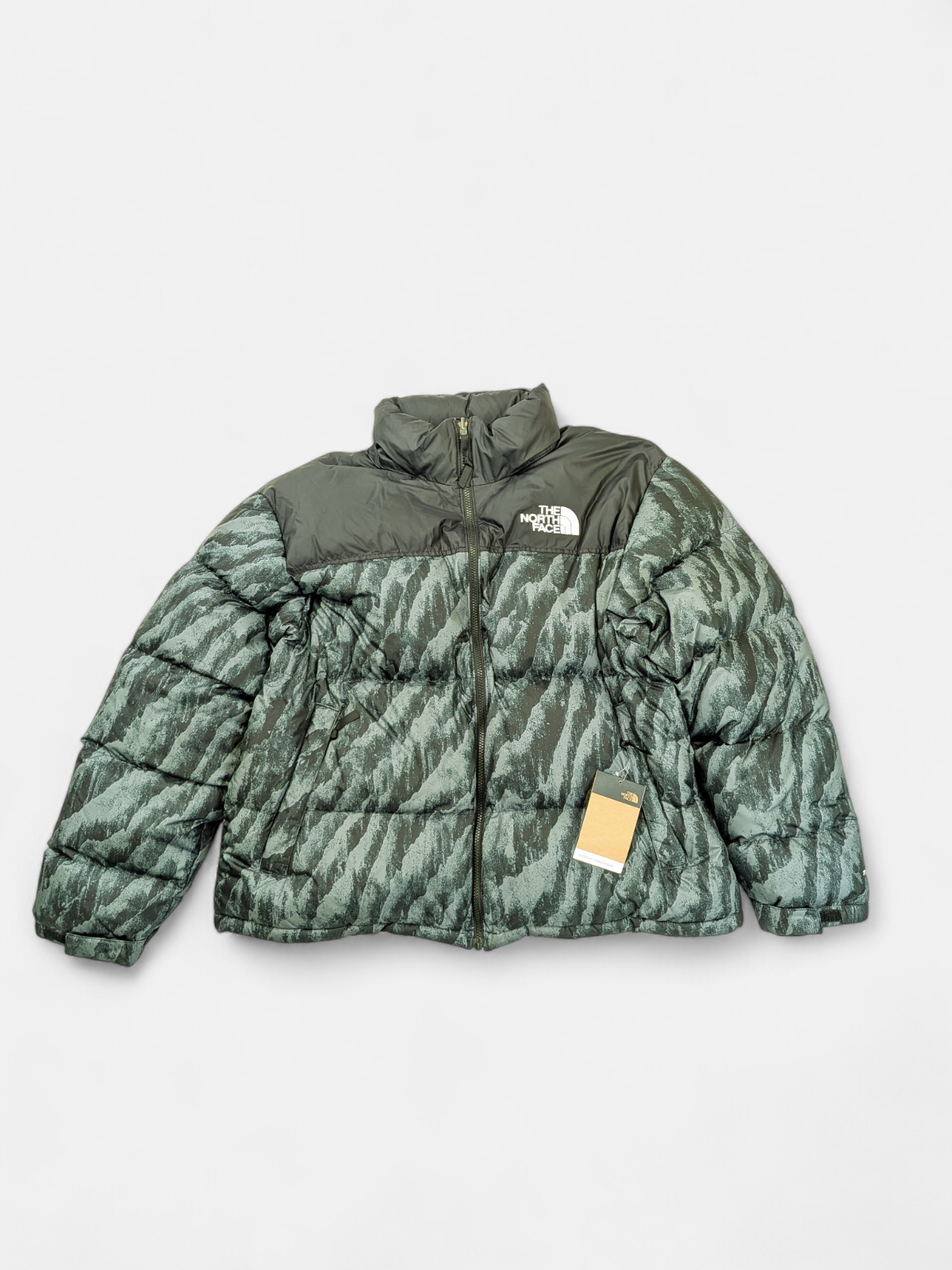The North Face Womens PRINT NUPTSE PUFFER JACKET / Green Black / RRP £230