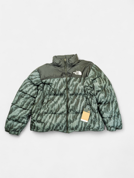 The North Face Womens PRINT NUPTSE PUFFER JACKET / Green Black / RRP £230