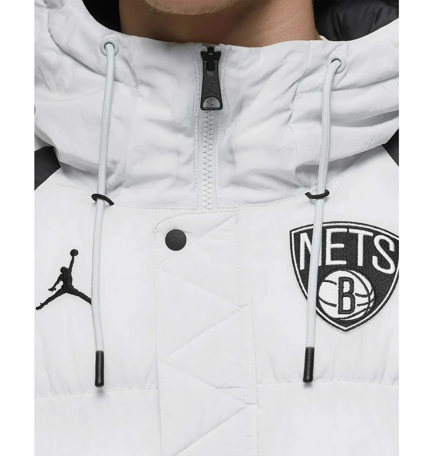 Nike Jordan Mens Brooklyn Nets Puffer Jacket / Light Grey Black / RRP £230