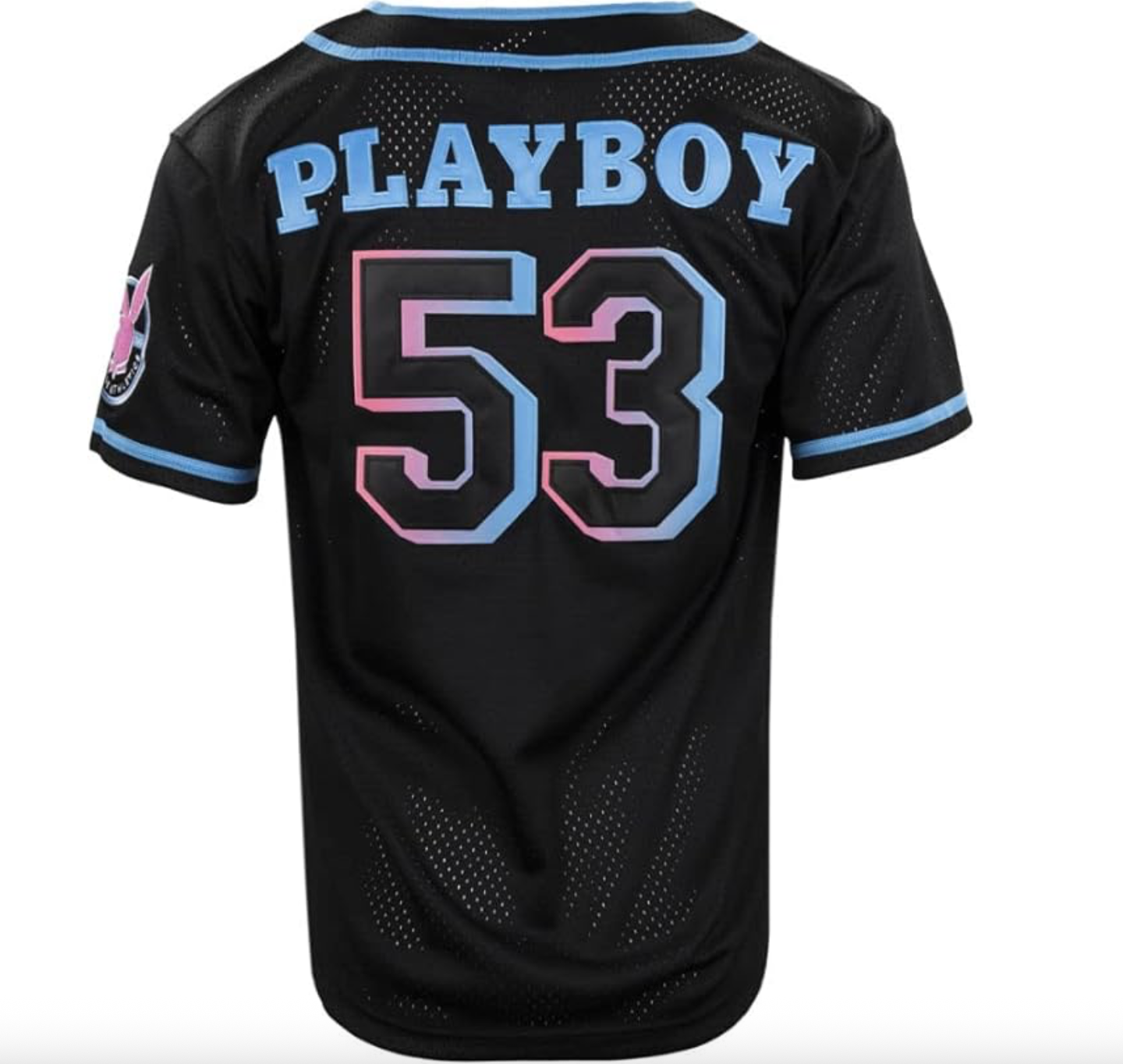 Playboy Mens Vice Mesh Button Down Jersey / Black/Pink/Blue / RRP £35