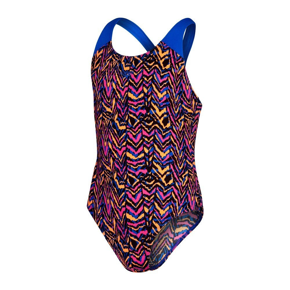 Speedo Girls Allover Splashback Swimsuit / Black Blue / RRP £15