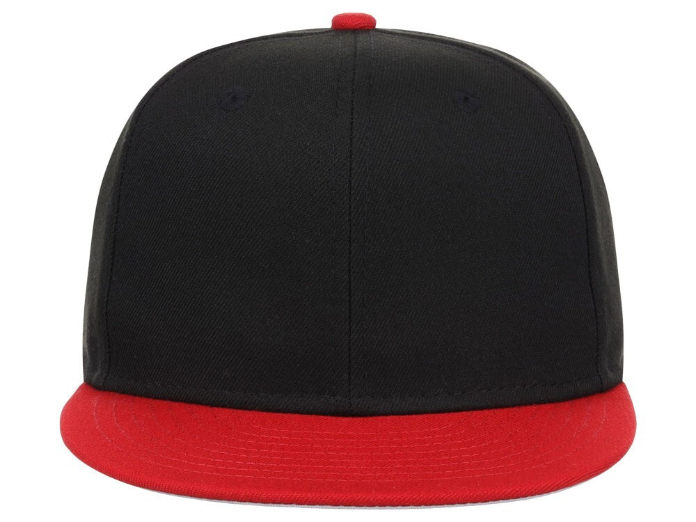 Unisex Plain Full Court Fitted Hat / Black Red / £22