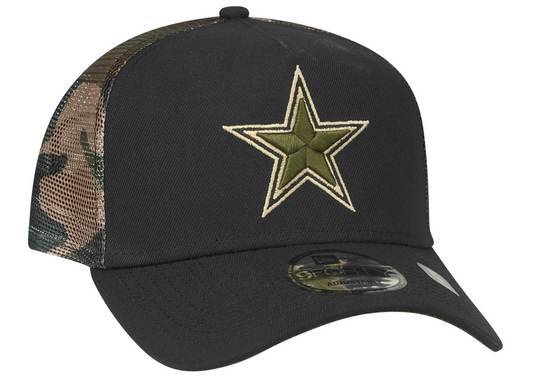 New Era 9FORTY Dallas Cowboys Woodland Camo Trucker Cap / Black Green / RRP £32