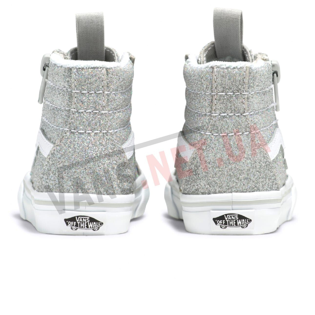 Vans Kids Sk8 Hi Side Zip Glitter Trainers / Silver White / RRP £45
