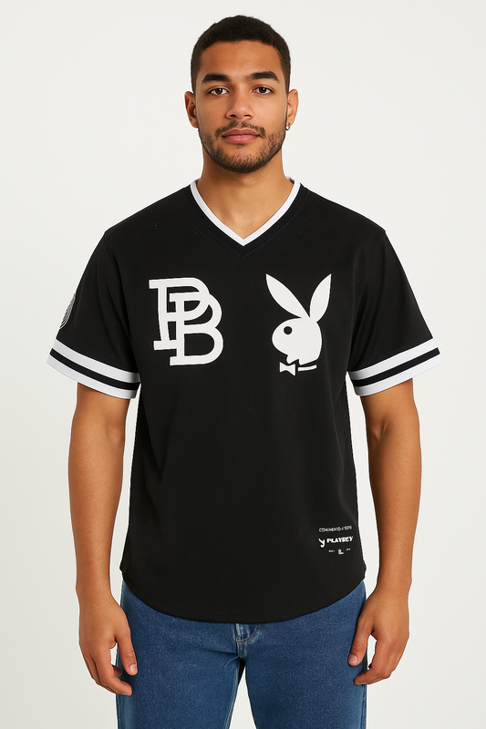 Playboy Mens Black Tux V-Neck Mesh Jersey / Black/White / RRP £35