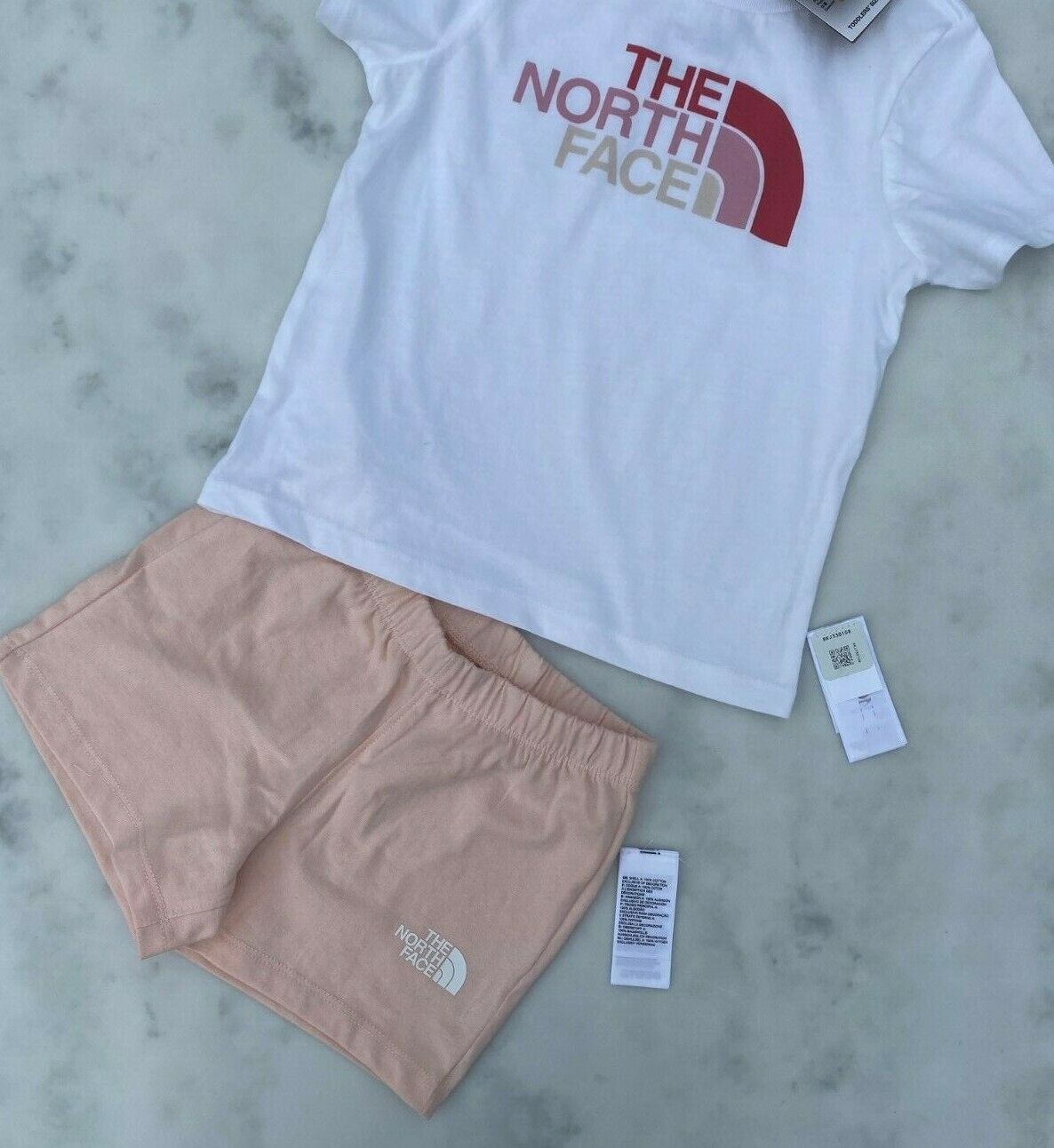 The North Face Toddler Cotton Summer T-Shirt and Short Set White Pink / RRP £35
