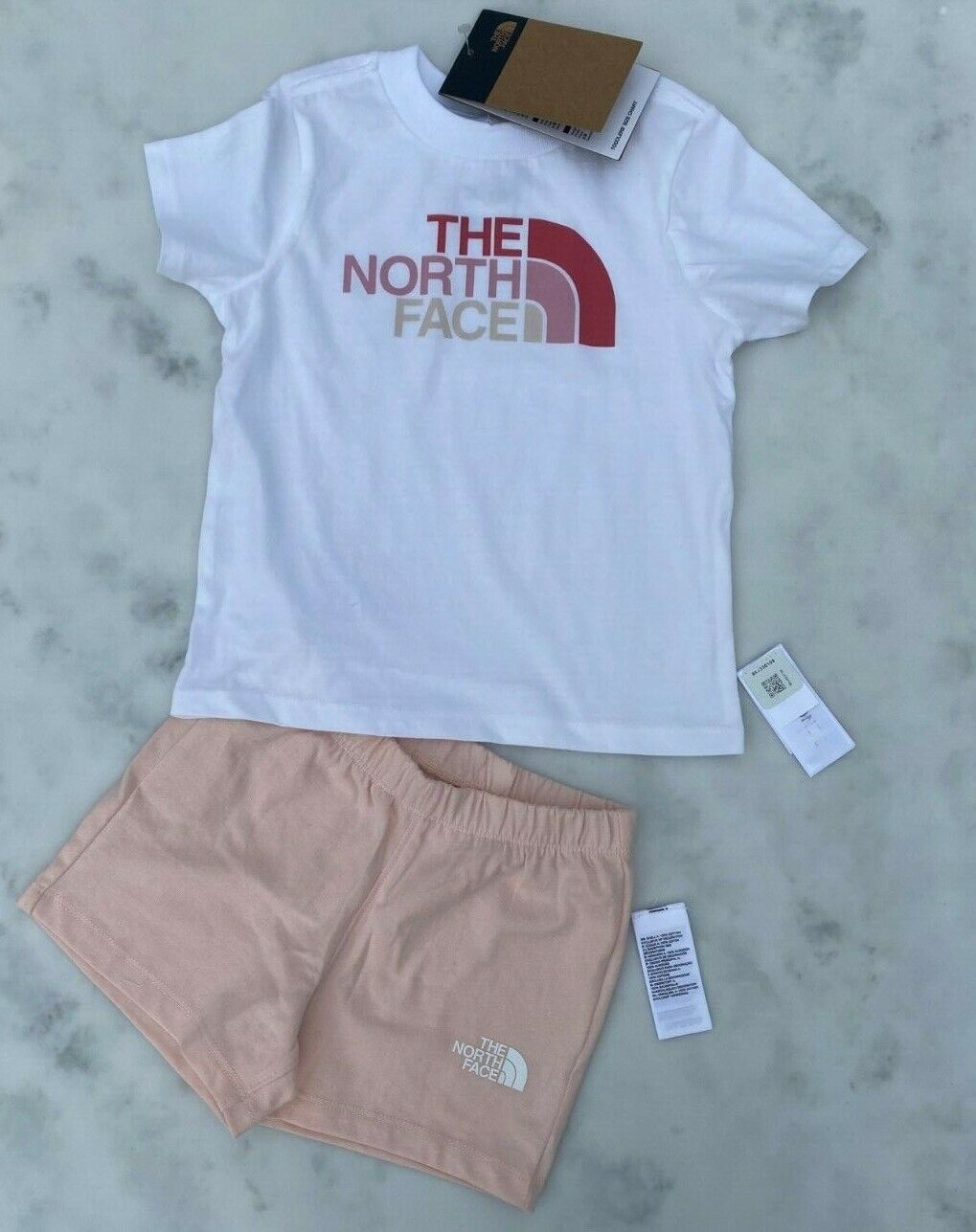 The North Face Toddler Cotton Summer T-Shirt and Short Set White Pink / RRP £35