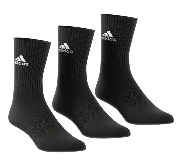 Adidas Unisex Cushioned Crew 3 Pack Socks / Black / RRP £13