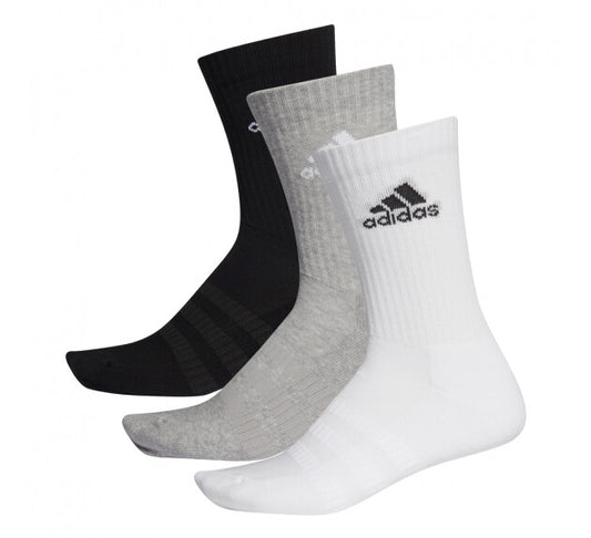 Adidas Men's Cushioned Crew 3 Pack Logo Socks / White Grey Black / RRP £13