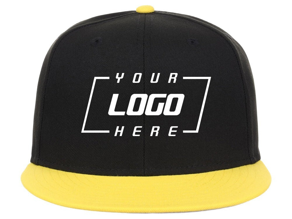 Unisex Plain Full Court Fitted Hat / Black Yellow / £22