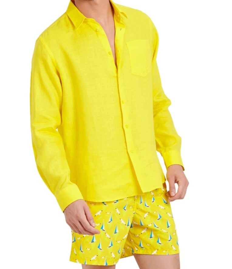 Vilebrequin Mens Linen Shirt / Caroubis / Yellow / RRP £185