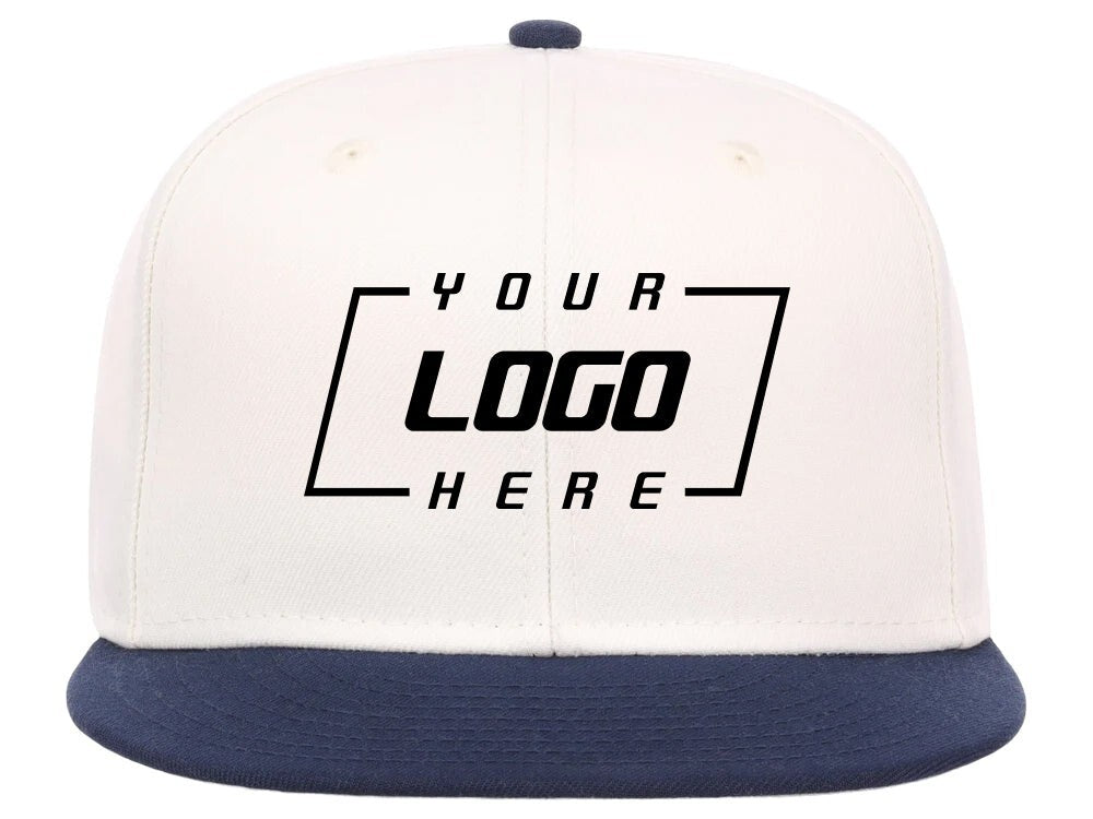 Unisex Plain Full Court Fitted Hat / Ivory Navy / £22