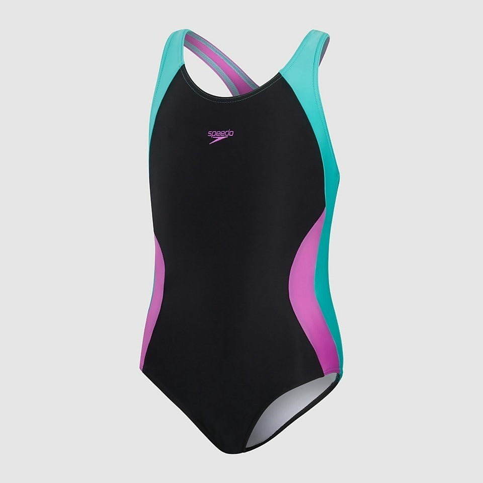 Speedo Girls Black Swimsuit / Spiritback Swimsuit / Black Blue / RRP £16