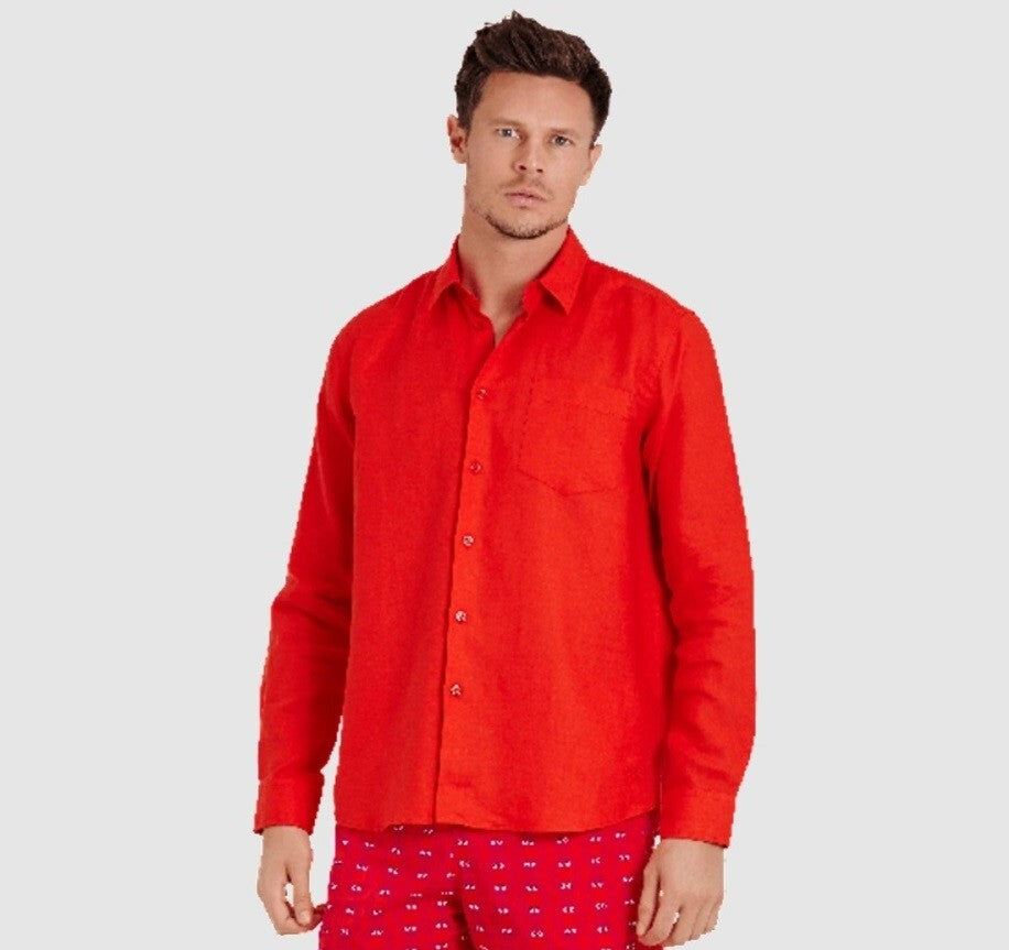 Vilebrequin Mens Linen Shirt / Caroubis / Red / RRP £185
