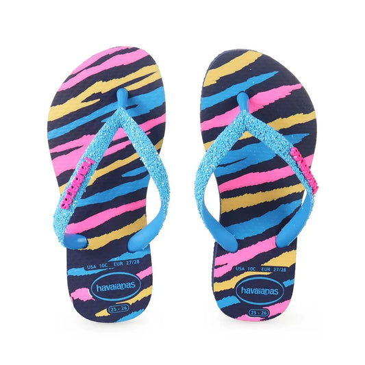Havaianas Girls Flip Flops / Black Blue Zebra / RRP £25
