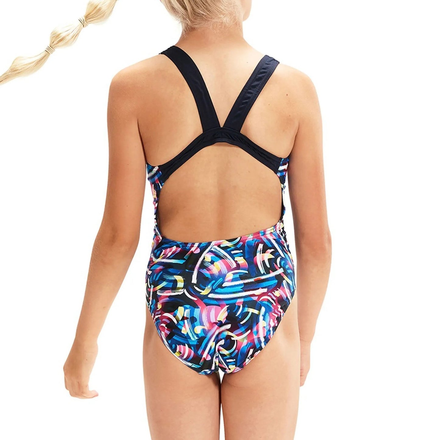 Speedo Girls Allover Leaderback Swimsuit / Black / RRP £23