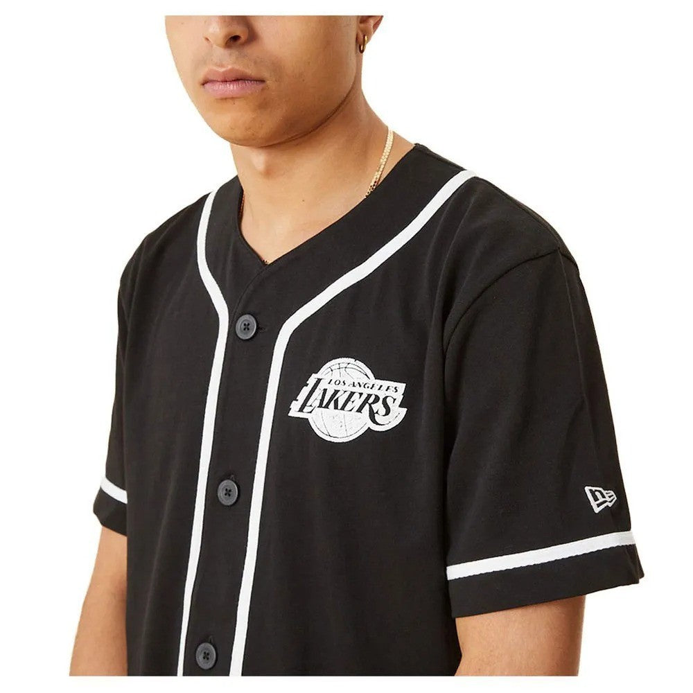 New Era Mens LA Lakers Distressed Logo Baseball Jersey / Black White / RRP £65
