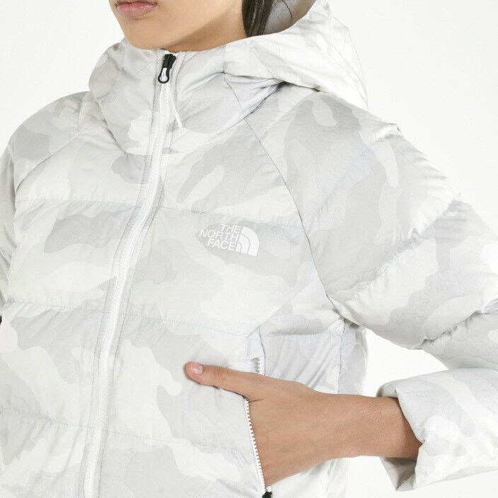 The North Face Women's Hyalite Down Hooded Puffer Jacket / White Camo / Large