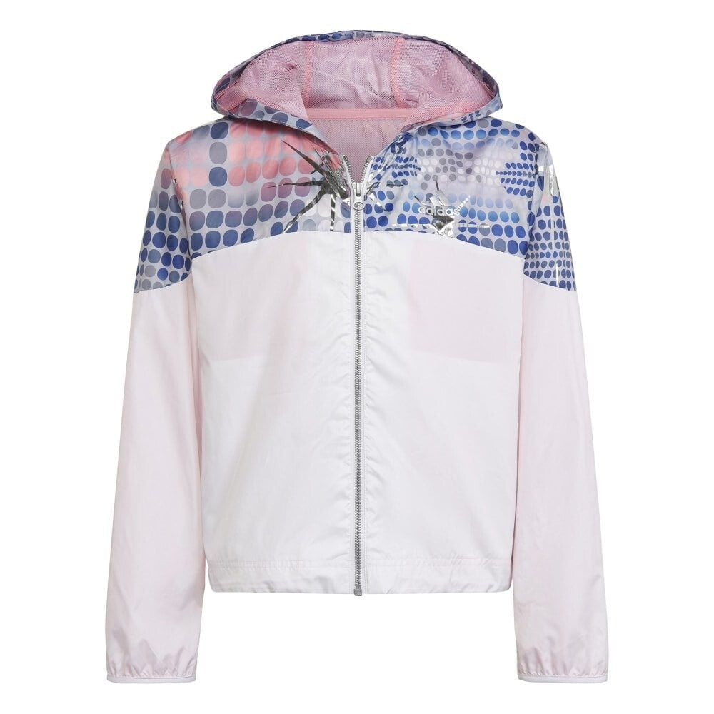 Adidas Girls Windbreaker Jacket / White Blue Pink / RRP £45