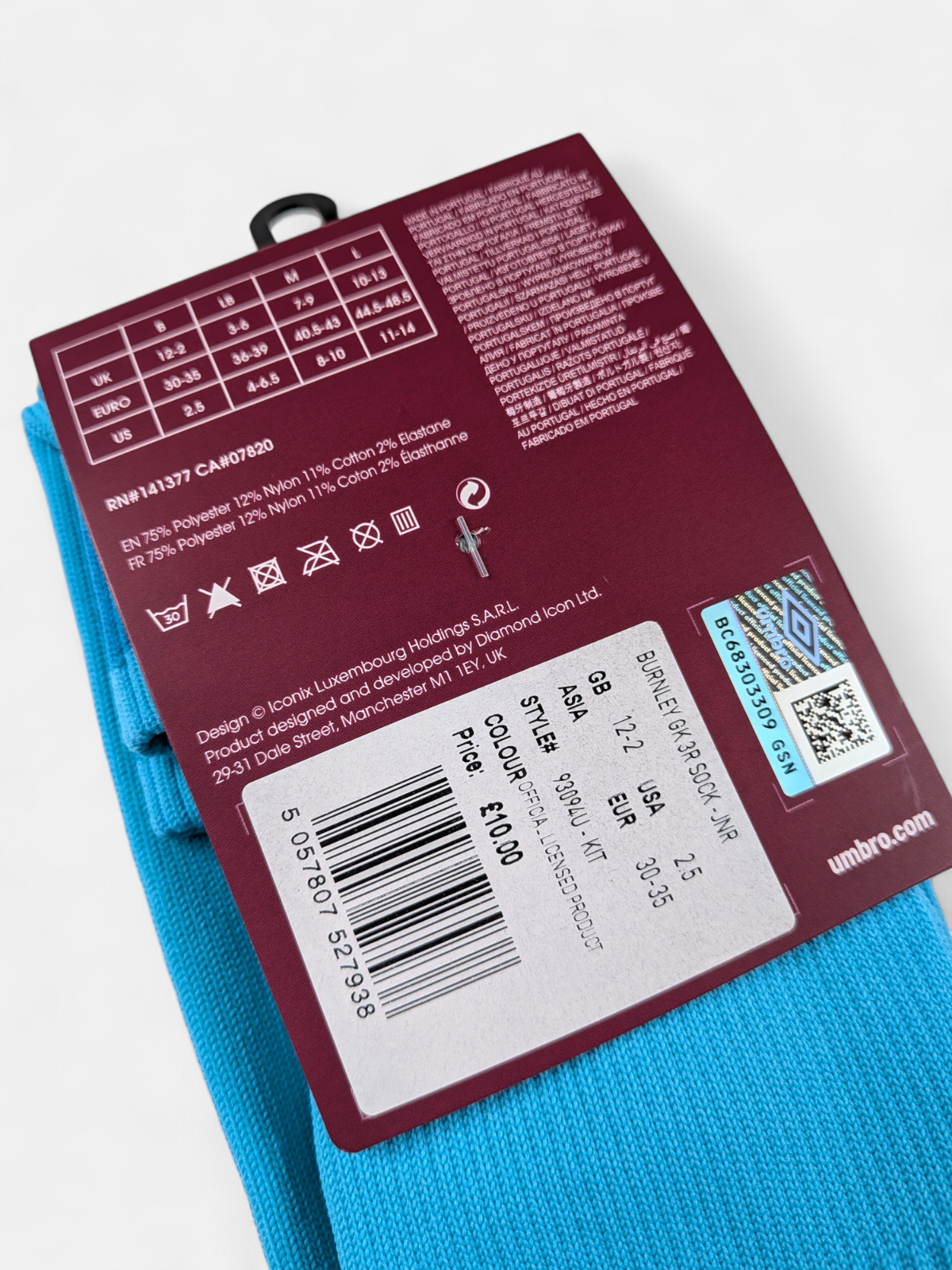 Umbro Kids 2020-21 Burnley GK Football Socks KIDS / BNWT / Blue / RRP £10