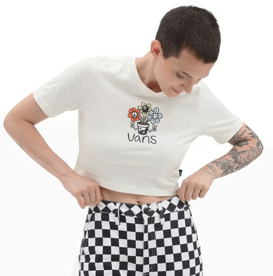Vans Women's Peace Pot Marshmallow Cropped T-Shirt / White / RRP £30