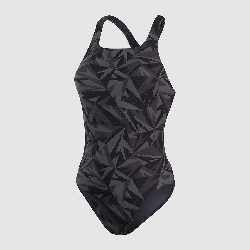 Speedo Women's Hyperboom Allover Medalist Swimsuit / Black Grey / RRP £38