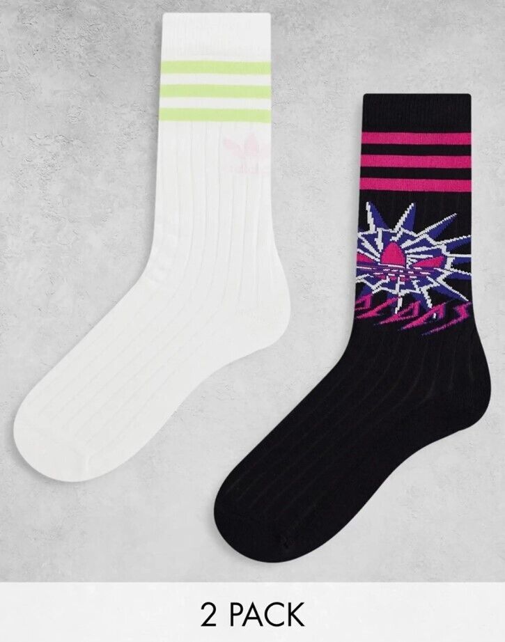 Adidas Womens Graphic Crew Sock / White Lime Black Pink / RRP £16