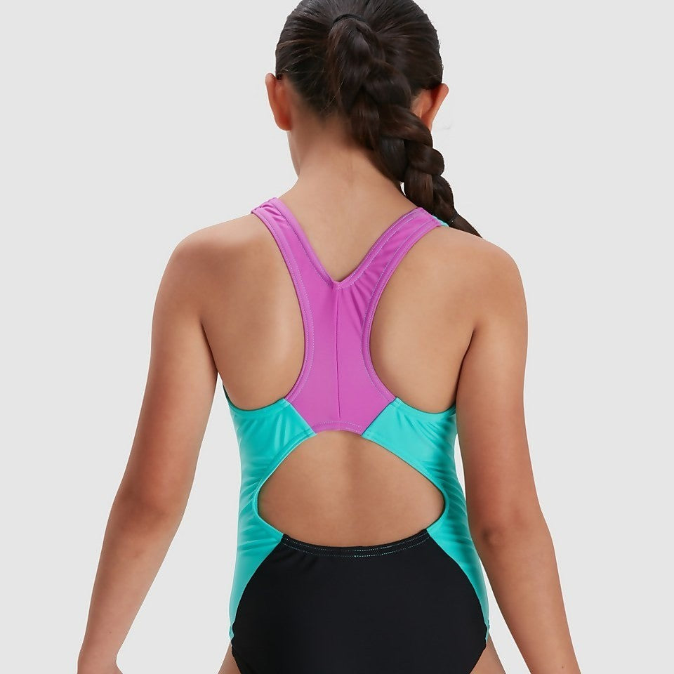 Speedo Girls Black Swimsuit / Spiritback Swimsuit / Black Blue / RRP £16