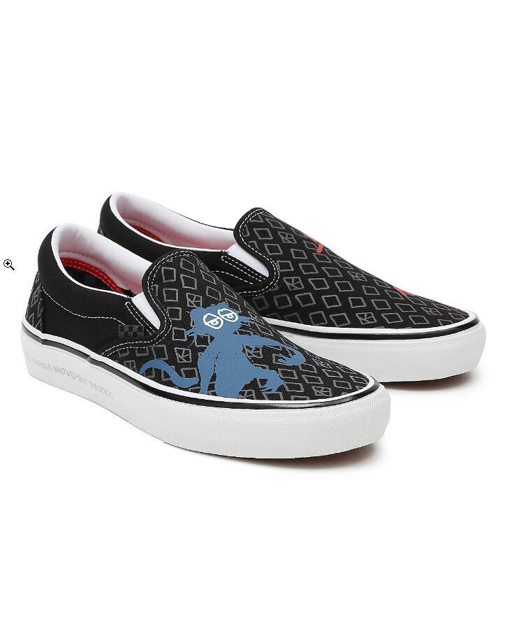 Vans Mens Krooked By Natas For Ray Skate Slip-on Shoes / Black / RRP £70