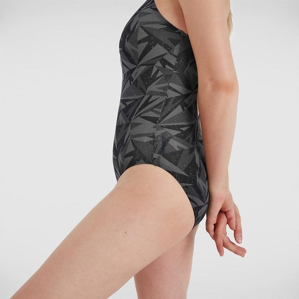 Speedo Women's Hyperboom Allover Medalist Swimsuit / Black Grey / RRP £38