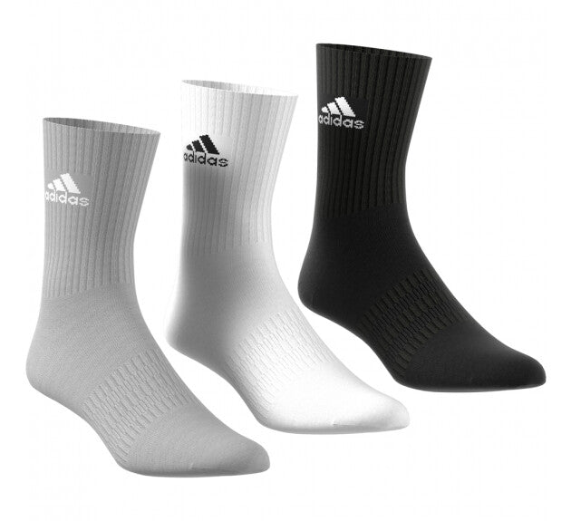 Adidas Men's Cushioned Crew 3 Pack Logo Socks / White Grey Black / RRP £13