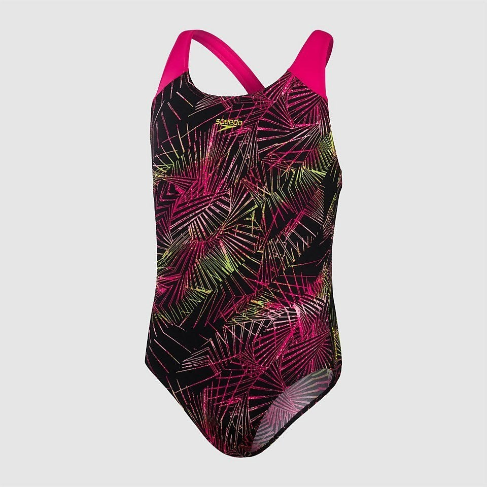 Speedo Girls Allover Splashback Swimsuit / Black Pink / RRP £19