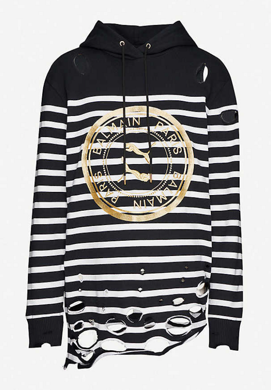 Puma X Balmain Women's Distressed Striped Hoodie / BNWT / Puma Black / RRP £400