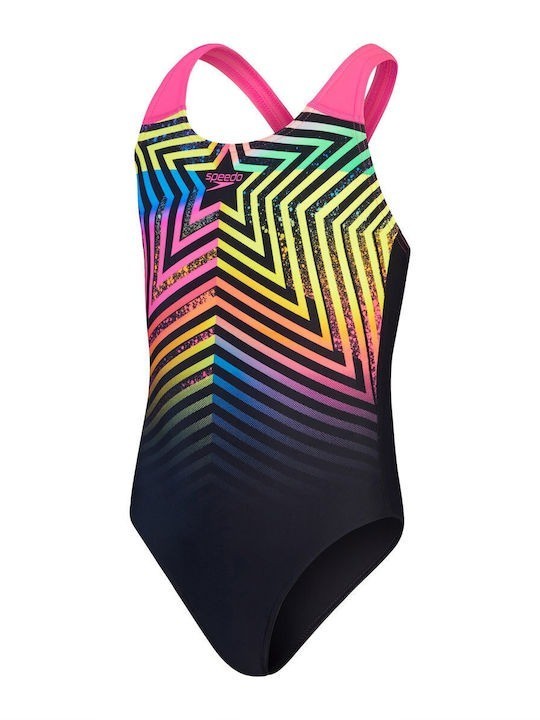 Speedo Girls Placement Splashback Swimsuit / Black Pink / RRP £20