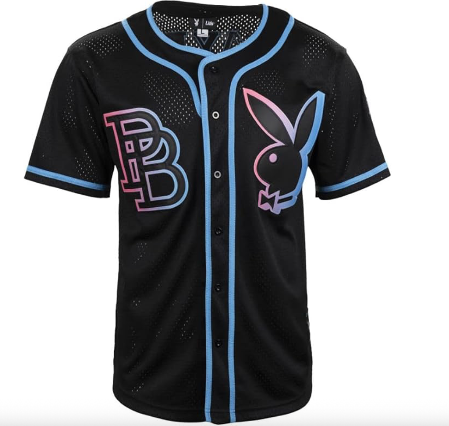 Playboy Mens Vice Mesh Button Down Jersey / Black/Pink/Blue / RRP £35