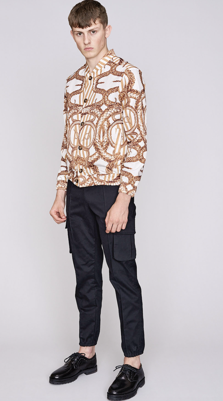Hermano Mens Gold and White Snake Print Bomber Jacket / BNWT / RRP £70