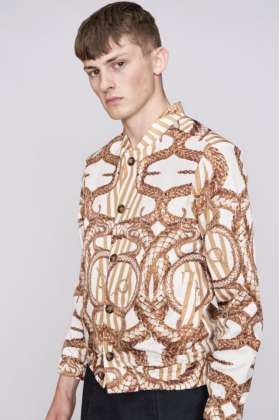 Hermano Mens Gold and White Snake Print Bomber Jacket / BNWT / RRP £70