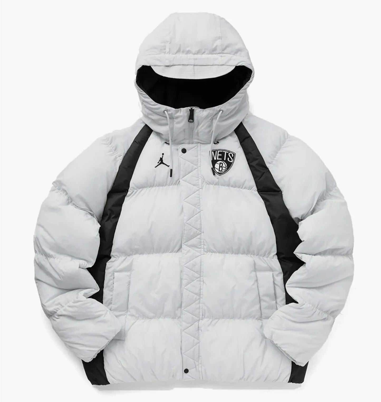 Nike Jordan Mens Brooklyn Nets Puffer Jacket / Light Grey Black / RRP £230