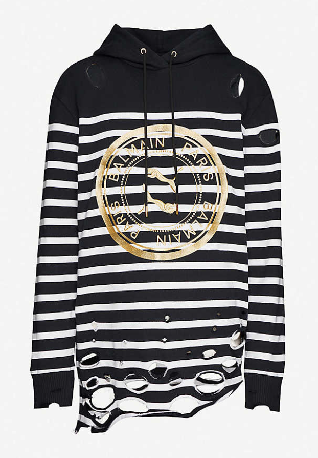 Puma X Balmain Women's Distressed Striped Hoodie / BNWT / Puma Black / RRP £400