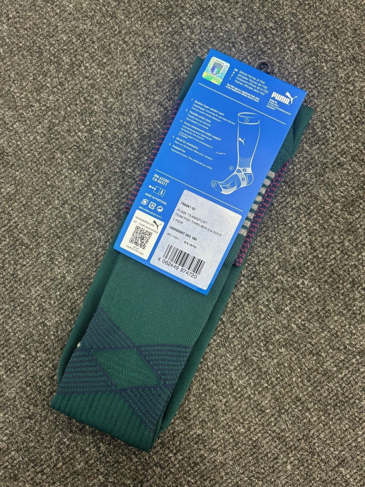 Puma Mens Italy Third Football Sock / 2020-21 / Green / RRP £19