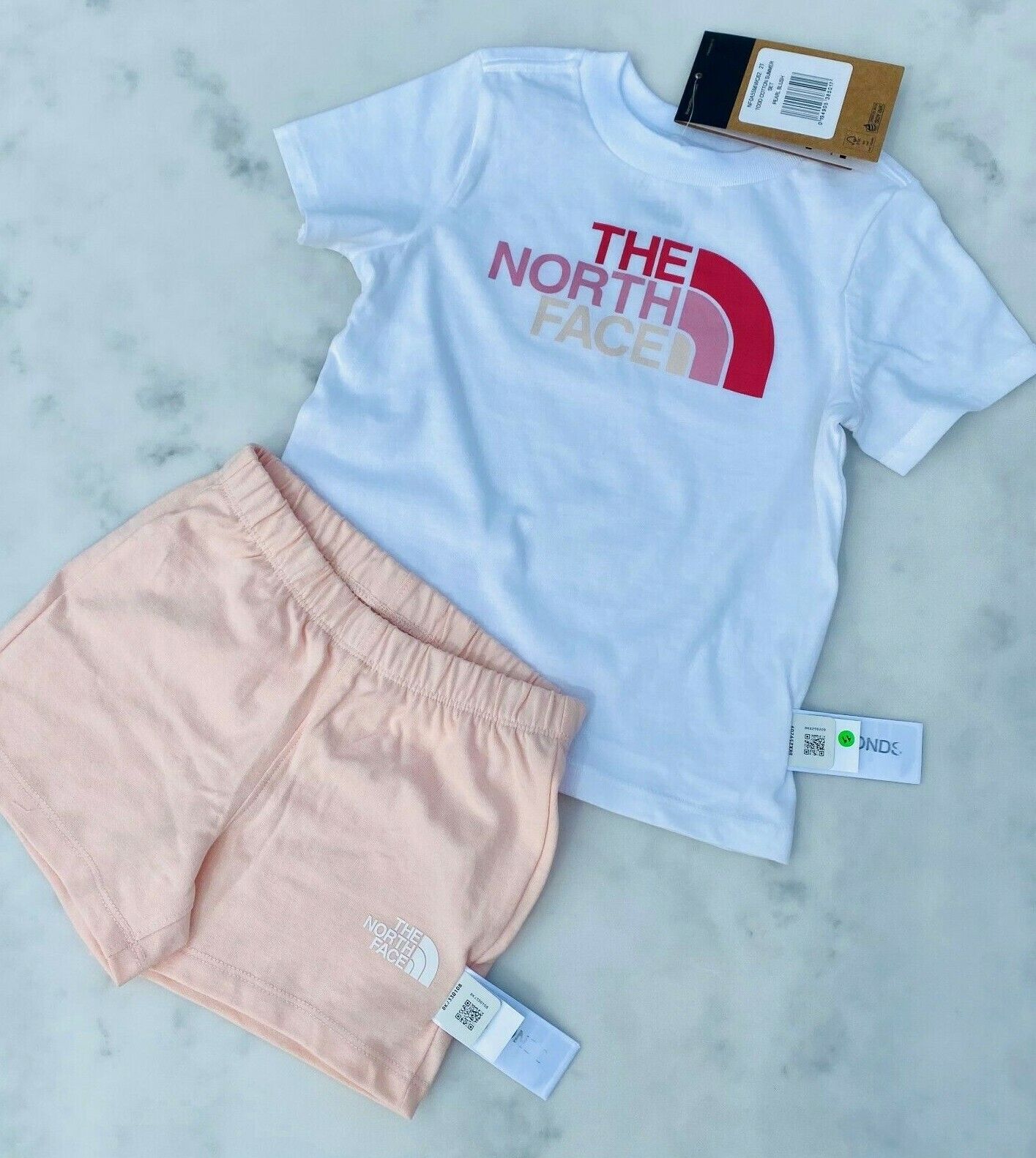The North Face Toddler Cotton Summer T-Shirt and Short Set White Pink / RRP £35