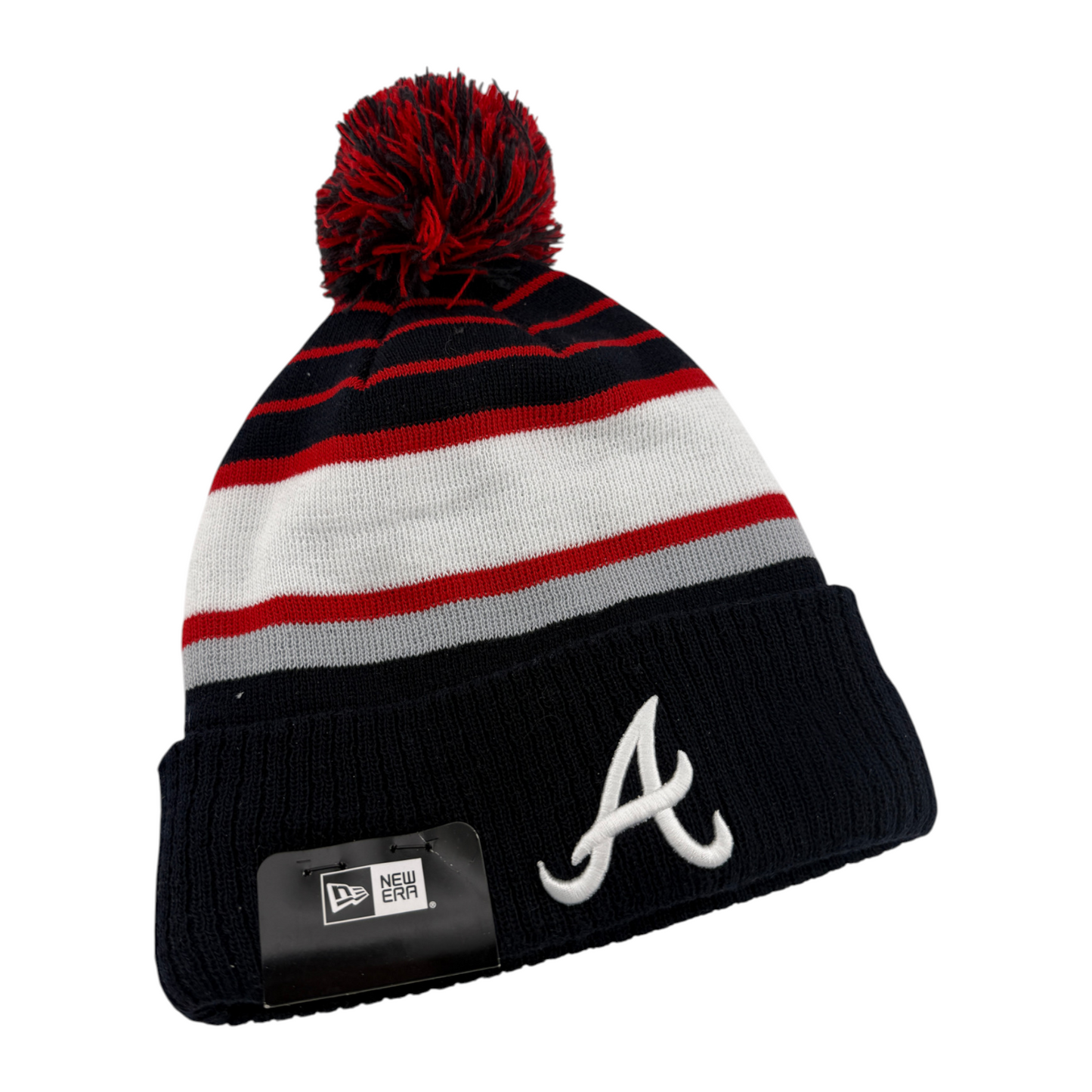 New Era Atlanta Braves Stripe Beanie Bobble Hat / Navy / RRP £28