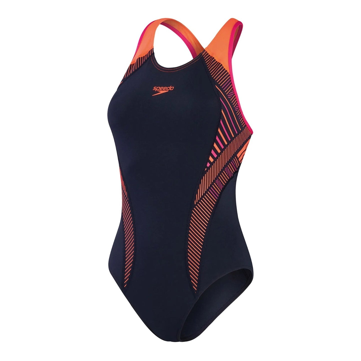 Speedo Women's Navy Orange Swimsuit / Placement Laneback Training / RRP £36