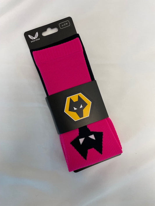 Castore Mens Wolves Player Issue Football Sleeve Socks / Pink / RRP £20