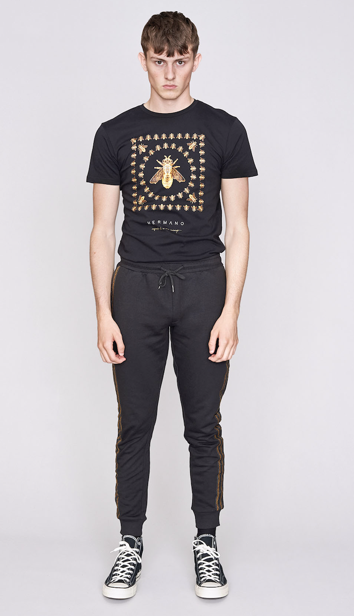 Hermano Mens Bee Design Short Sleeve Tee / Black / RRP £35