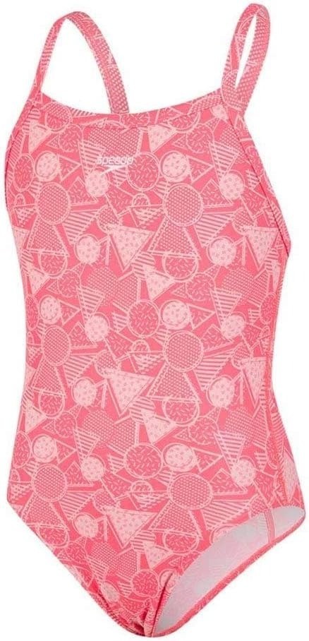 Speedo Girls Dazzlegeo Endurance+ Swimsuit / Coral Pink / RRP £17